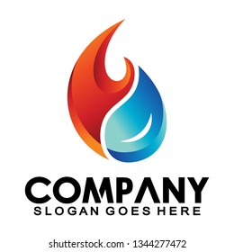 water fire logo, Water drop shape fire design vector template