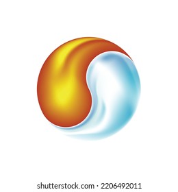 The water and fire logo and icon rotate to form a yin yang symbol, water and fire rotate. file vector