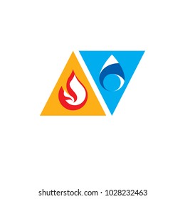 Water and fire as opposite nature elements, Yin yang conceptual emblem.