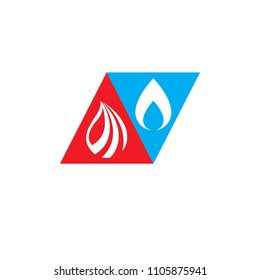 Water and fire as opposite nature elements, Yin yang conceptual emblem.