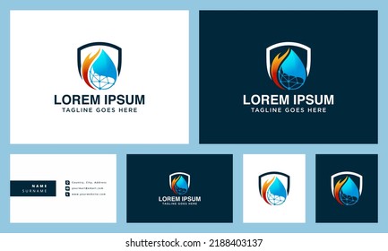 water and fire shield technology creative vector logo