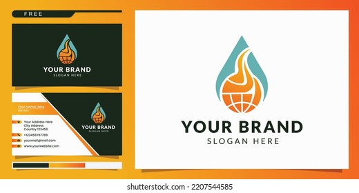 Water And Fire World Logo. Logo Design And Business Card