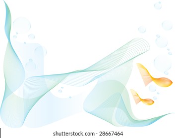 Water and fish - line art image of fish under water and bubbles