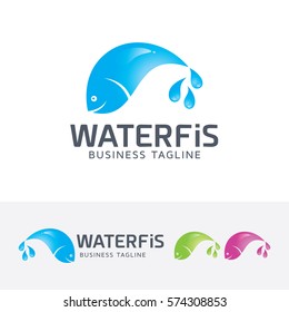 Water fish logo design. Animal and Nature logo concept. Vector logo template