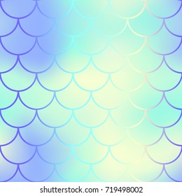 Water fish scale pattern with color mesh background. Mermaid vector seamless pattern. Aquatic surface design. Smooth color mesh tile. Marine animal skin ornament. Aquatic pattern. Magic mermaid tail