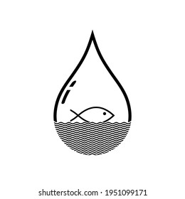 Water and Fish Simple Illustration for Logo or Design Element. Vector Illustration 