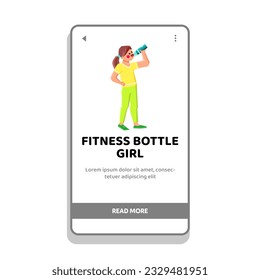 Wasserfitness Flasche Kind Mädchen Vektorgrafik. Trinken Sport, gesund glücklich, fit durstig Wasser Fitnessflasche Mädchen Web-Cartoon-Illustration