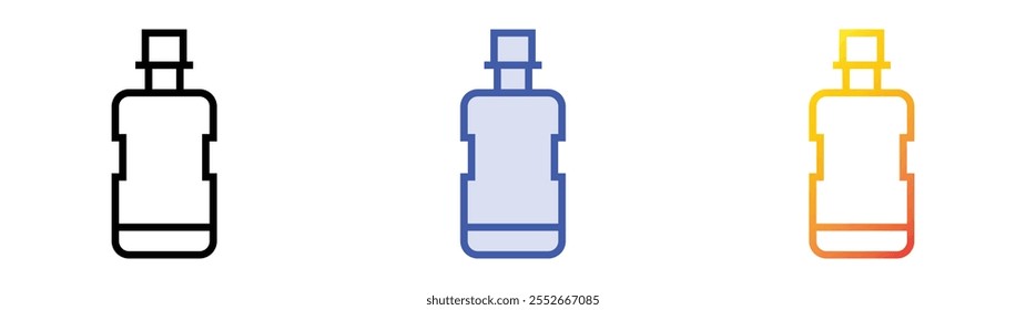 Icono de frasco de agua. Lineal, relleno azul y diseño de estilo degradado aislado sobre fondo blanco