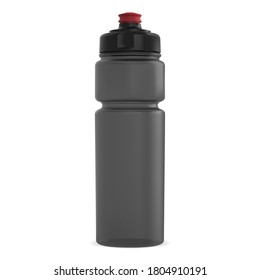 Water flask mockup. Plastic container for fitness energy drink. Cycling equipment cylinder tin with cap. 3d template of outdoor camping product promotion. Realistic bike bottle. Yoga drink cup