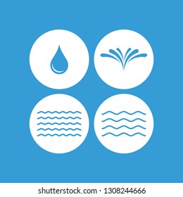 Water flat vector icons set. Waves, drop, splash, water spray flat vector icons