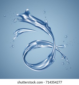 Water flow or curvy liquid streamline. Stream whirlpool or H2O splash effect, wave element as a curve, Pure flowing clean water, smooth nature rings on stream. Wet and swirl, blend and hydro theme