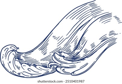 Water flow drawing. Ocean splash. Liquid wave