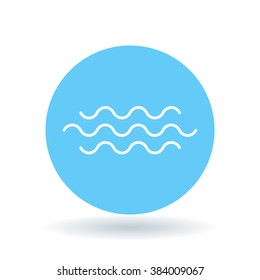 Water Flow Icon. River Crossing Sign. Flowing Water Symbol. White Flowing Water Icon On Blue Circle Background. Vector Illustration.