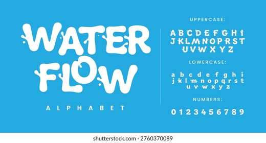 Water Flow Liquid Splash Decorative Alphabet Font With Droplets For Summer Party Beach Event And Refreshing Drink Branding