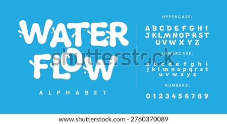 Water Flow Liquid Splash Decorative Alphabet Font With Droplets For Summer Party Beach Event And Refreshing Drink Branding