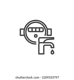 Wasserflussmessersymbol. lineares Stilzeichen für mobiles Konzept und Webdesign. Wasserhahn-Umriss-Vektorsymbol. Symbol, Logo-Abbildung. Vektorgrafik