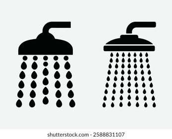 Water Flow Shower Icon. Shower Icon Symbol. Bathroom Showerhead Icon. Modern Shower Sign.