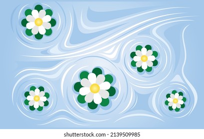 Water flower illustration. Water flowers carried by the current