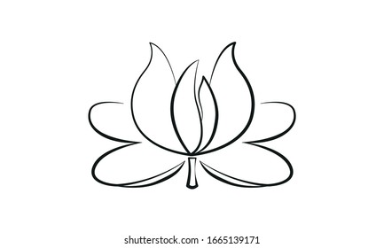 Water flower logo. Lotus Symbol of India, China. Line icon on white background. Religion sign of fertility, purity and wisdom. Vector illustration, isolated