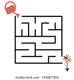 Water the flower. Vector maze for kids and toddlers, easy printable for 3-5 year old. Fun home activity