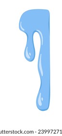 Water flowing, dripping down. Blue clean aqua melting, falling, leaking. Clear pure liquid, fresh fluid motion. Watery design element. Flat vector illustration isolated on white background