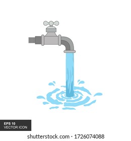Water flowing from the faucet. Vector illustration