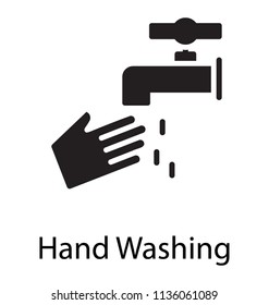 A water flowing tap with the hand below depicting washing hands 