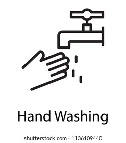 A water flowing tap with the hand below depicting washing hands 