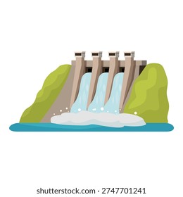 Water flowing through hydroelectric dam, generating renewable energy and powering communities with sustainable electricity