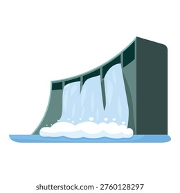 Water flows over a hydroelectric dam, generating renewable energy