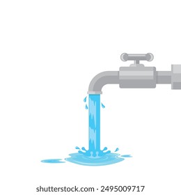 water flows from the tap onto the floor vector illustration concept design template