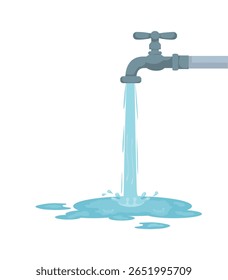 Water flows from the tap onto the ground