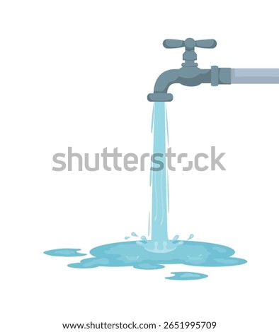 Water flows from the tap onto the ground