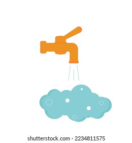 Water flows from the tap vector illustration.