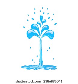 Water flow.Water splashes in form of bouquet.Blue dripping liquid drops, splashes, sprays or flood and puddle.Water motion shape.Fluid leakage, stream of fountain.Vertical water stream pressure.Vector