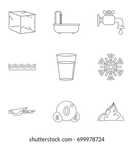 Water form icon set. Outline set of 9 water form vector icons for web isolated on white background