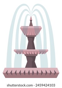 Fuente de agua y salpicaduras de agua. Antiguas y decoración de arquitectura moderna con gotas de agua. Decoración de parque al aire libre con Elementos arquitectónicos Vector de dibujos animados