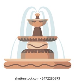 Water fountain and water splash. Vintage and modern architecture decor with splashing drops. Outdoor park decoration with architectural elements cartoon vector