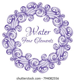 Water. Four elements. Beautiful round frame isolated on white background. Vector illustration.