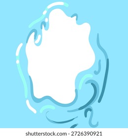 Marco de agua. Líquido azul salpica y cae. Tarjeta redonda y carteles Elementos decorativos. Tinta y cuadrado alílico. Vector de dibujos animados de estilo plano aislado ilustración