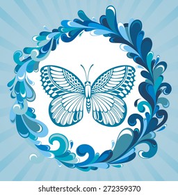 Water frame with butterfly