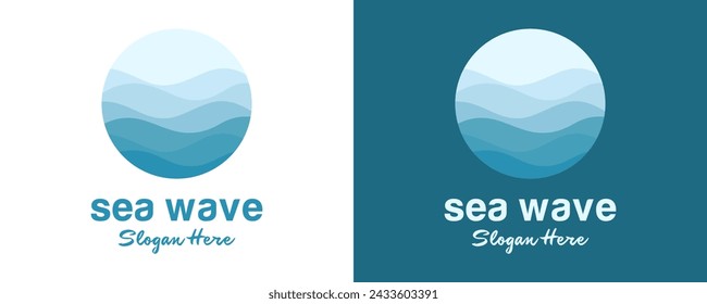 Water front or coast logo design template in circle sea wave shape