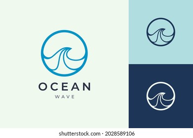 Water front or coast logo template in circle sea wave shape