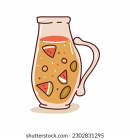 Water with fruit in glass jug vector cartoon illustration isolated on a white background.