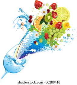 Water and fruits. All elements and textures are individual objects. Vector illustration scale to any size.