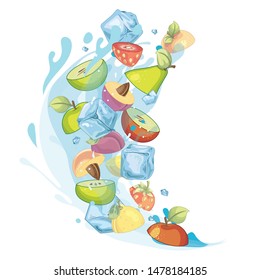 Water fruits splash - illustration