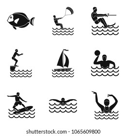 Water fun icons set. Simple set of 9 water fun vector icons for web isolated on white background
