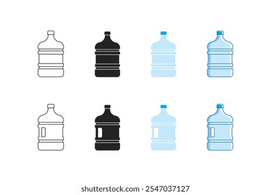 water gallon icon in outline, silhouette, flat and outline filled styles
