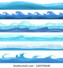 Water game seamless. Surface liquid ocean river waves bubbles underwater vector pattern