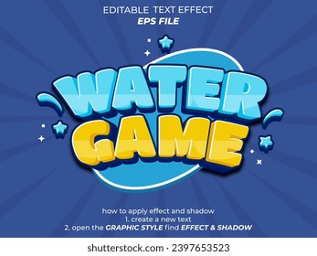 water game text effect, font editable, typography, 3d text for games. vector template